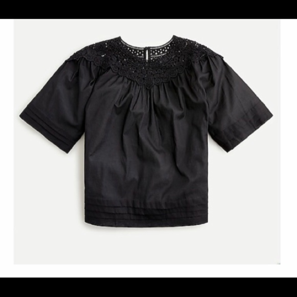 J.Crew Black short sleeve top with lace detail.